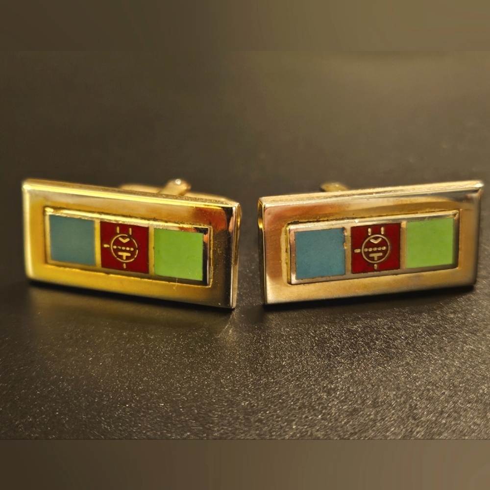 Vintage 1950s RCA Goldtone Enamel Cufflinks